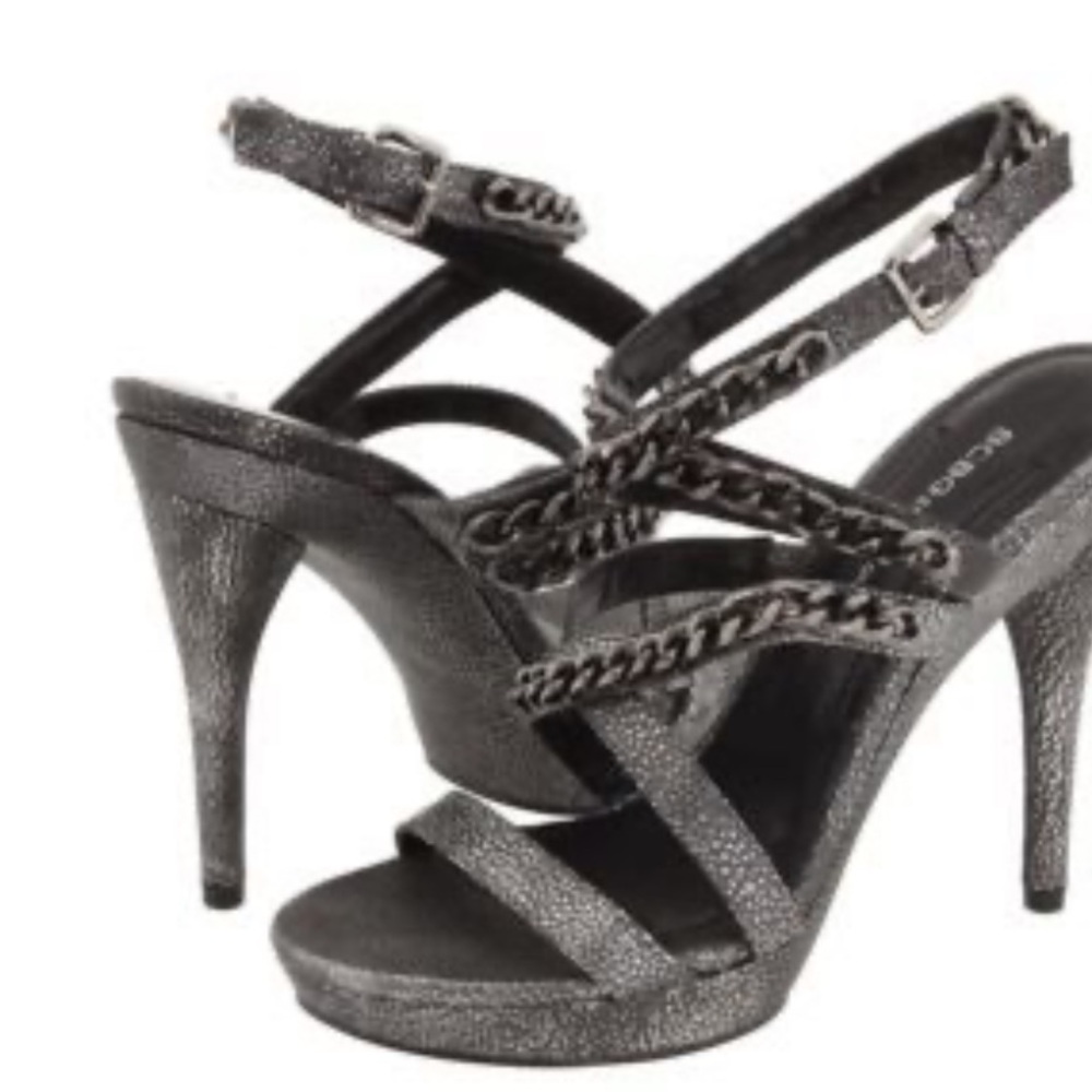 BCBG Women’s Silver Chain Metallic Strappy High Heel Platform Sandals